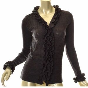 Anne Fontaine Elegant Black Ruffle V-Neck Sweater